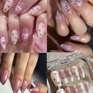 Kawaii Girly Glitter Cat Eye Mermaid Cute Print Nude Press on Nails Set of 4